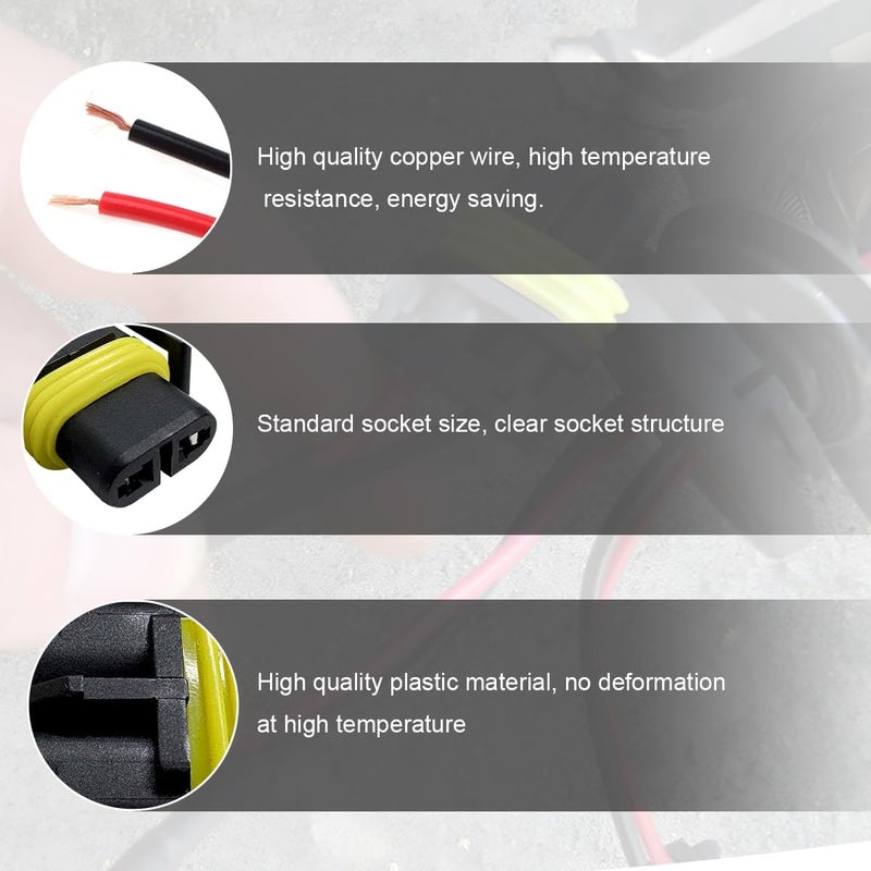 KVAEY 4 PCS Wiring Harness Headlight Socket, H11 H9 H8 Female Adapter Wiring Harness Plug Replacement, Nylon Pigtail Wire Connector for Headlight Fog Light, Car Accessories - Image 3